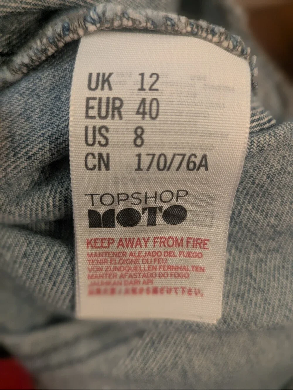 TOPSHOP MOTO DENIM MINI SKIRT LIGHT WASH BLUE A-LINE | SIZE 8